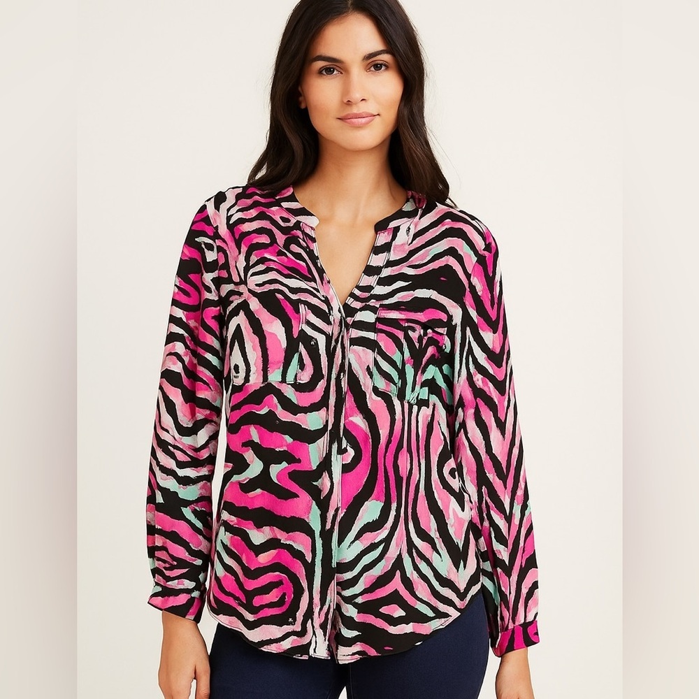 Sanctuary Clothing XS Multicolor Abstract Zebra Print Long Sleeve Blouse